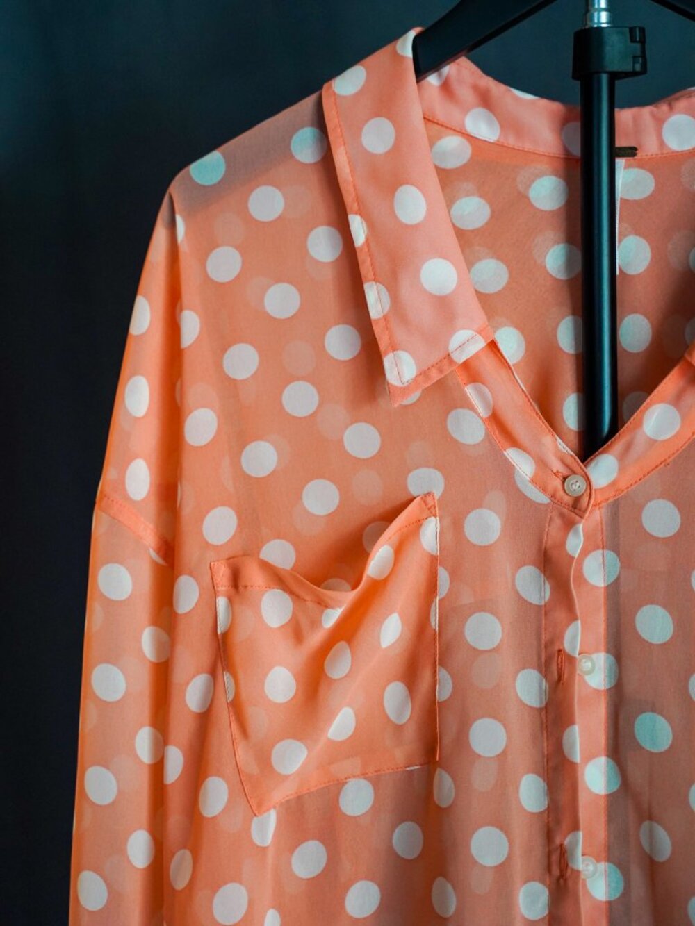 Free People Polka Dot Shirt Women's Large Sheer Button Down Long Sleeve - Picture 2 of 13